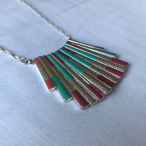 Teal & Coral Silver Statement Necklace OS